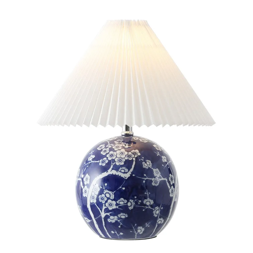 Dishu 19.5" Cottage Classic Chinoiserie Ceramic Orb LED Table Lamp with Pleated Shade