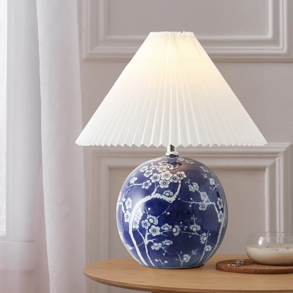 Dishu 19.5" Cottage Classic Chinoiserie Ceramic Orb LED Table Lamp with Pleated Shade