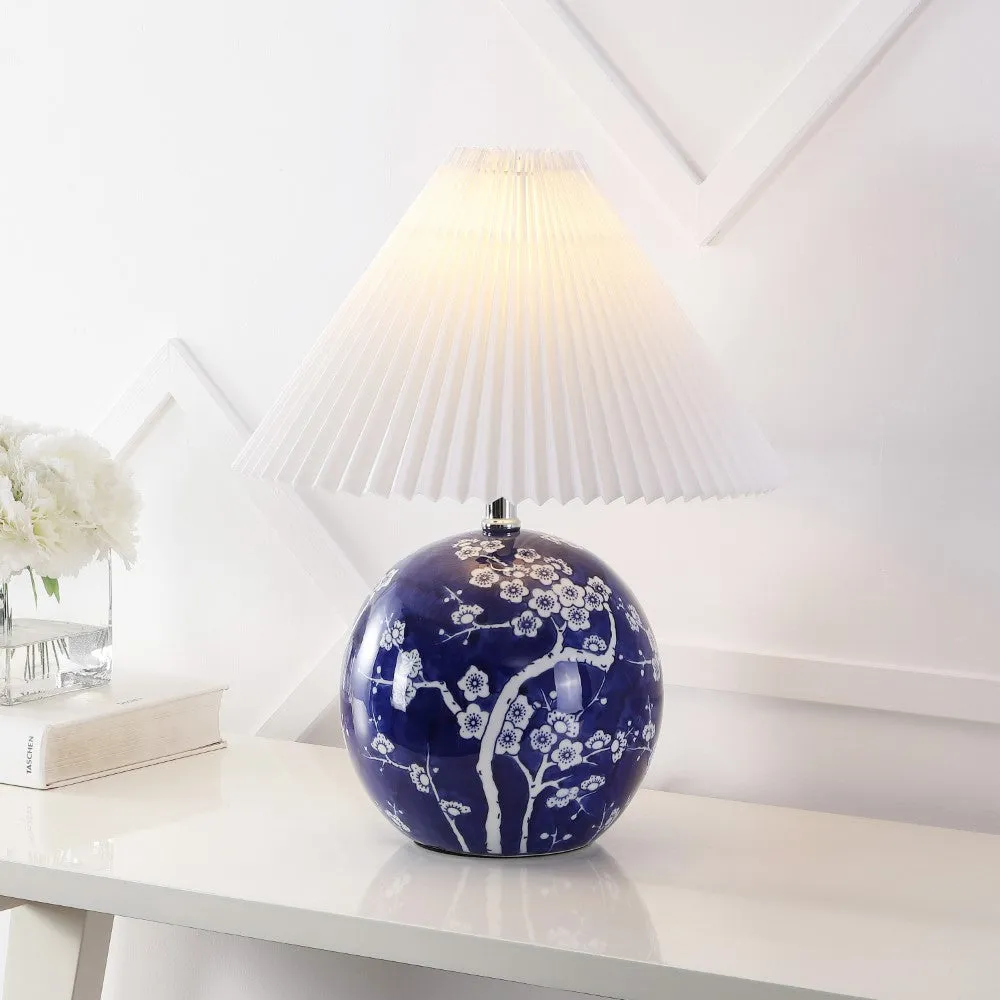 Dishu 19.5" Cottage Classic Chinoiserie Ceramic Orb LED Table Lamp with Pleated Shade