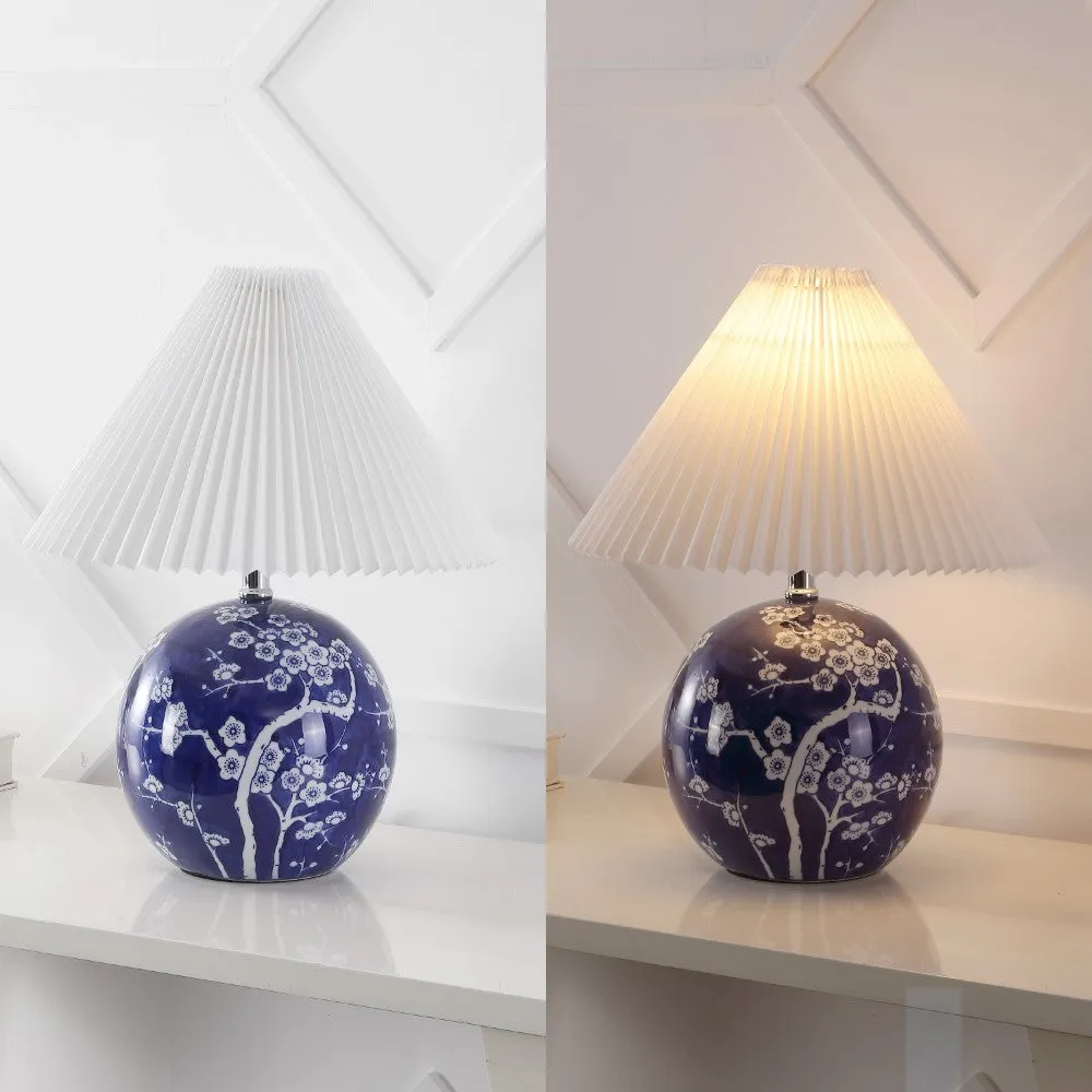 Dishu 19.5" Cottage Classic Chinoiserie Ceramic Orb LED Table Lamp with Pleated Shade