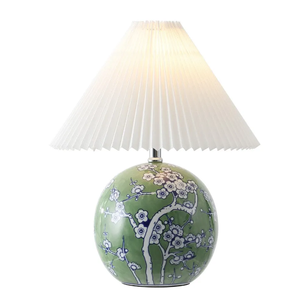 Dishu 19.5" Cottage Classic Chinoiserie Ceramic Orb LED Table Lamp with Pleated Shade