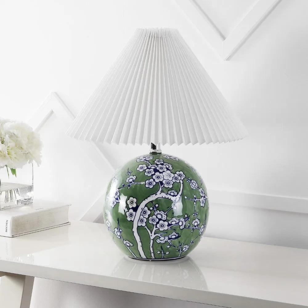 Dishu 19.5" Cottage Classic Chinoiserie Ceramic Orb LED Table Lamp with Pleated Shade