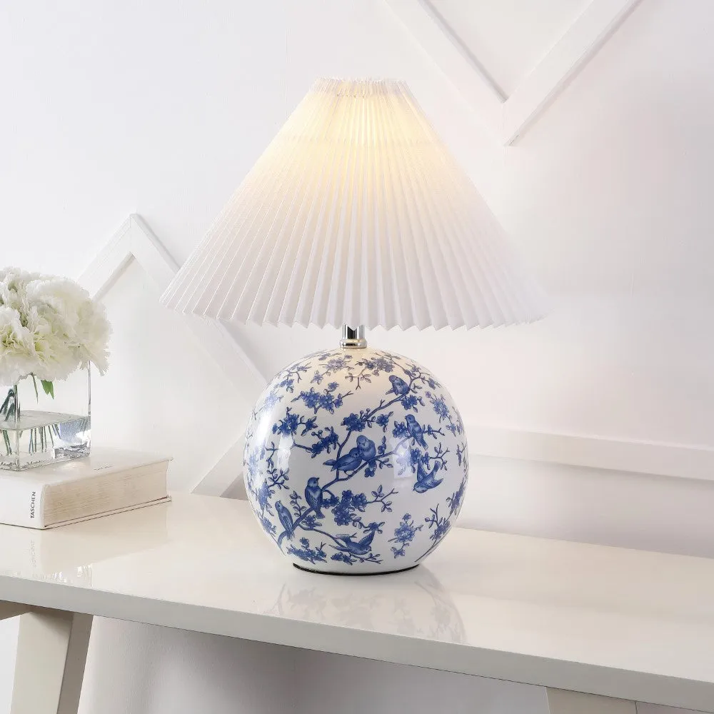 Dishu 19.5" Cottage Classic Chinoiserie Ceramic Orb LED Table Lamp with Pleated Shade