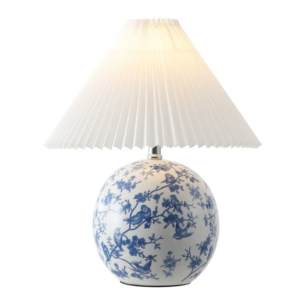 Dishu 19.5" Cottage Classic Chinoiserie Ceramic Orb LED Table Lamp with Pleated Shade