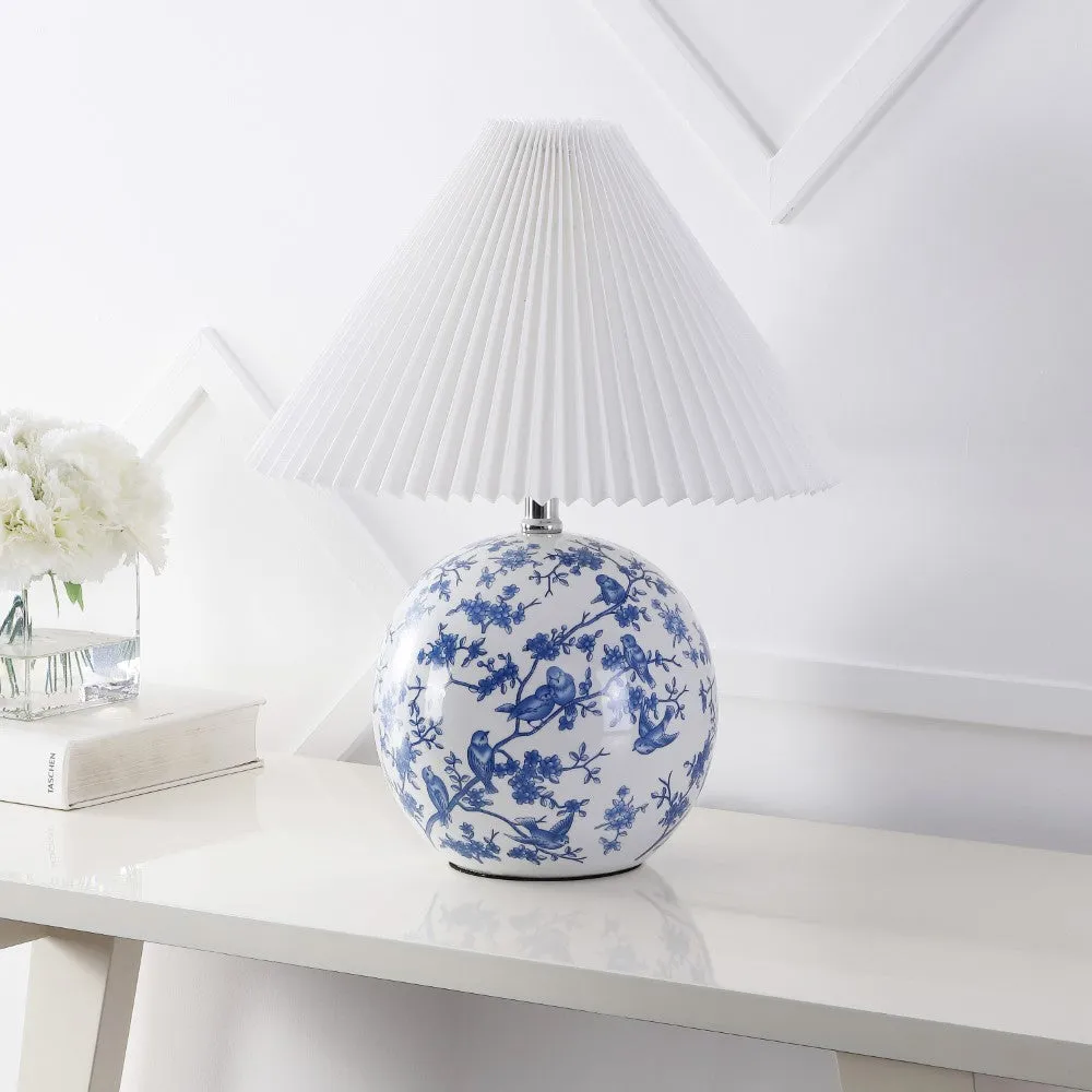 Dishu 19.5" Cottage Classic Chinoiserie Ceramic Orb LED Table Lamp with Pleated Shade