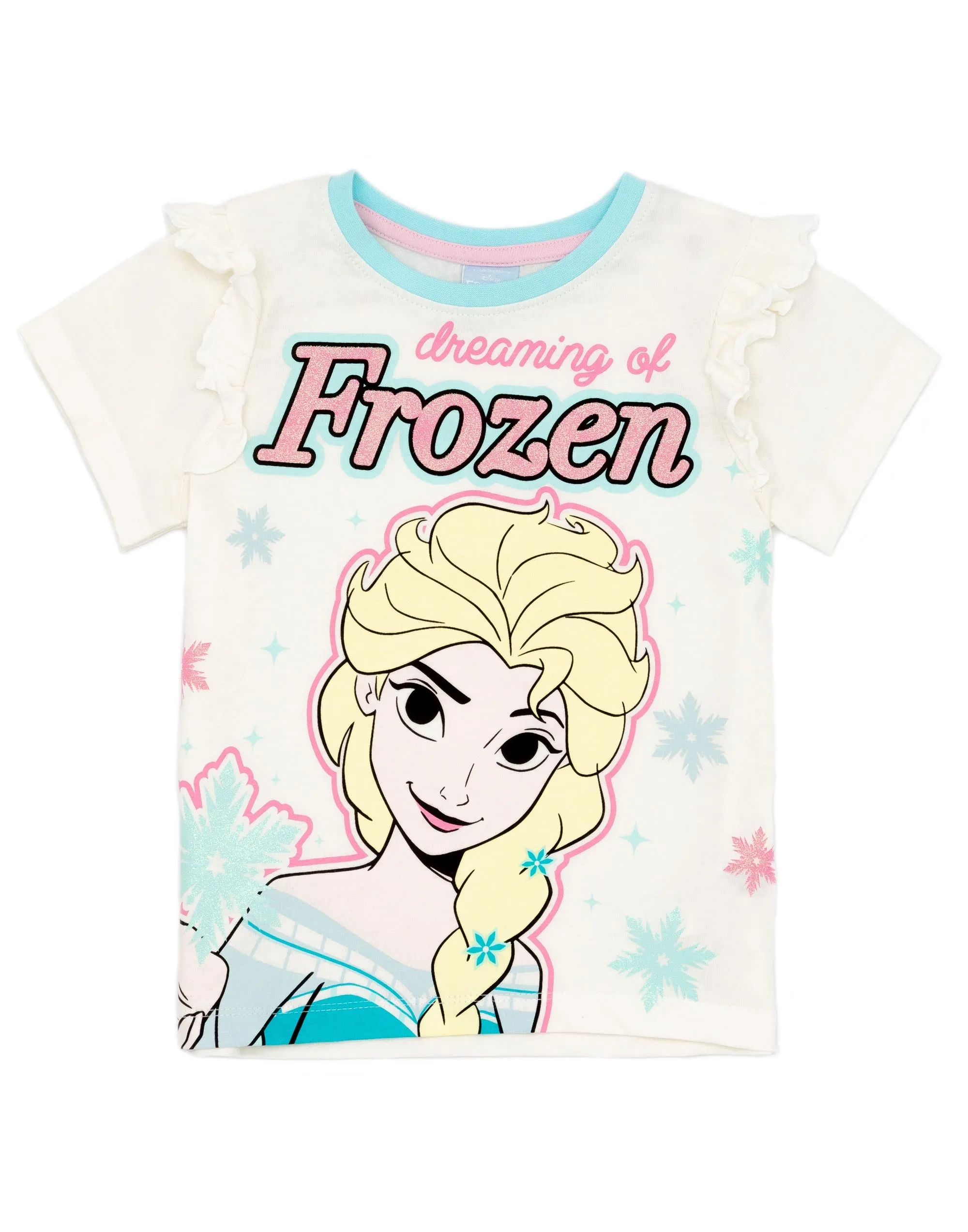 Disney Frozen Girls White Short Sleeve T-Shirt and Shorts Pyjamas