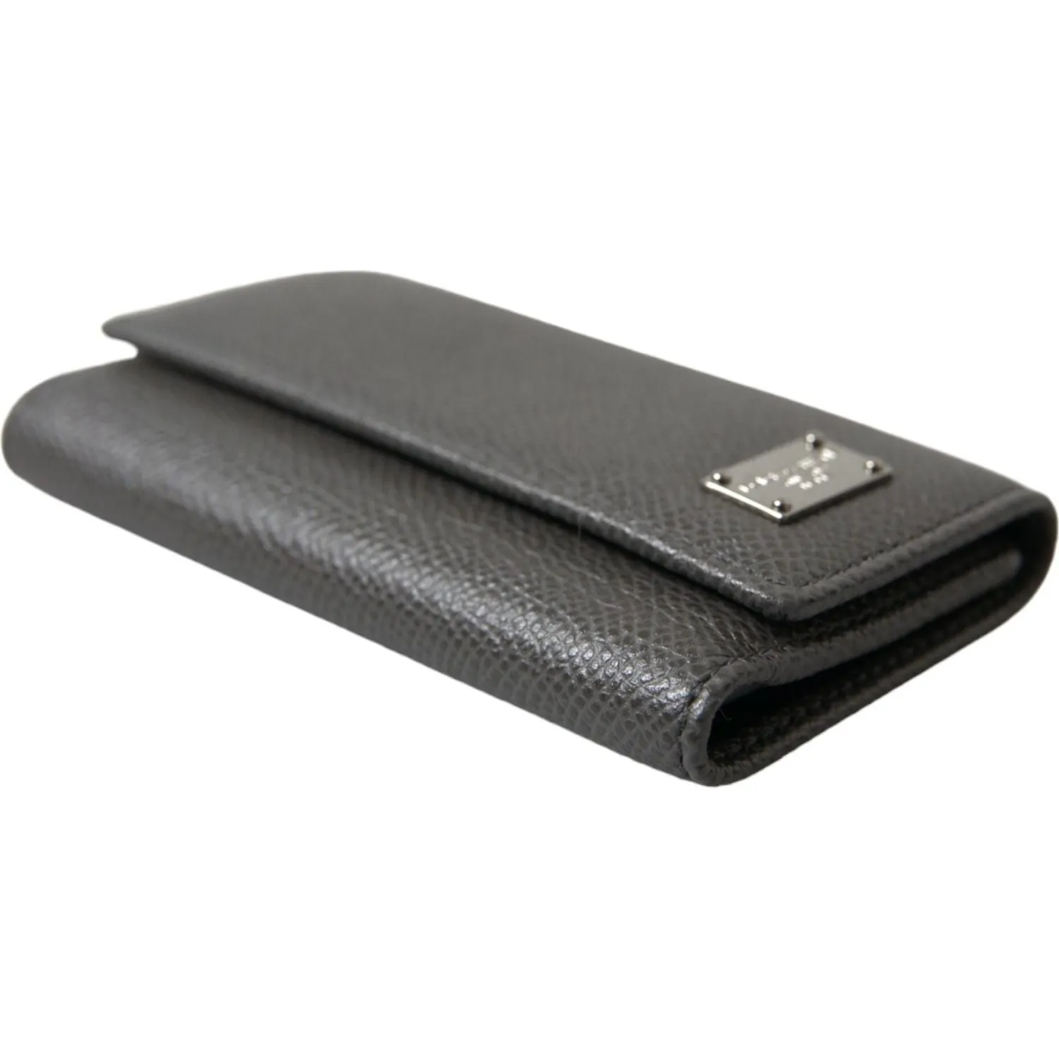 Dolce & Gabbana Chic Gray Leather Trifold Key Holder