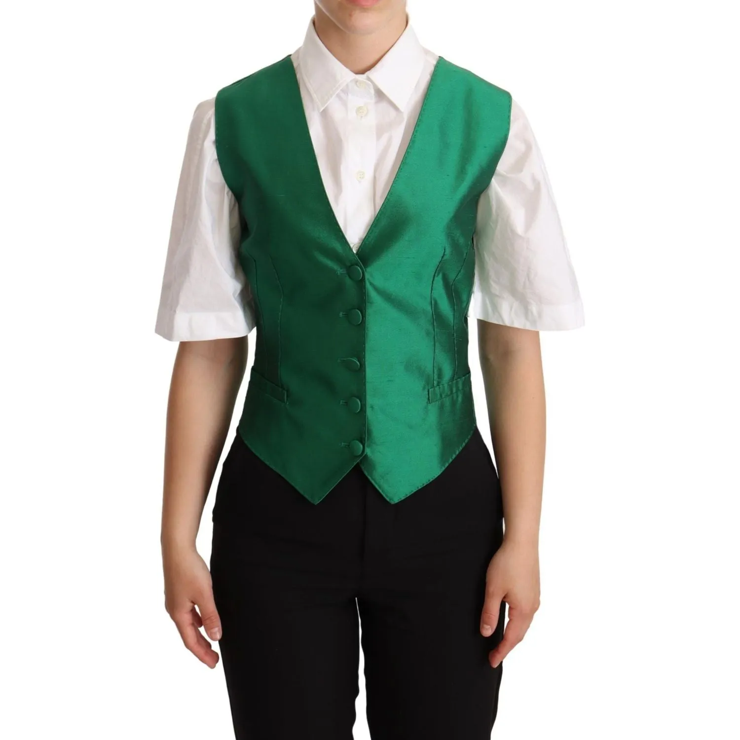 Dolce & Gabbana Elegant Green Silk Blend Waistcoat