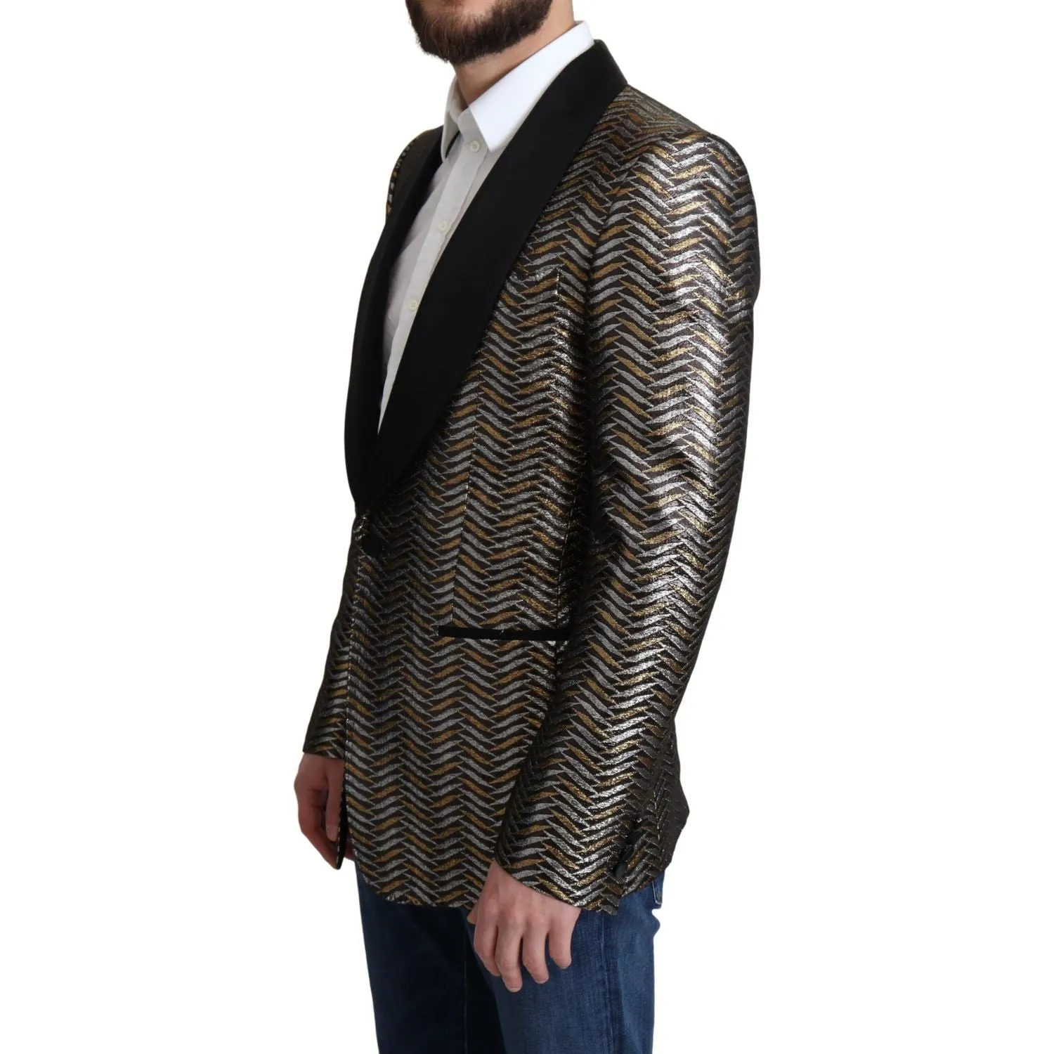 Dolce & Gabbana Elegant Metallic Jacquard Slim Blazer Jacket