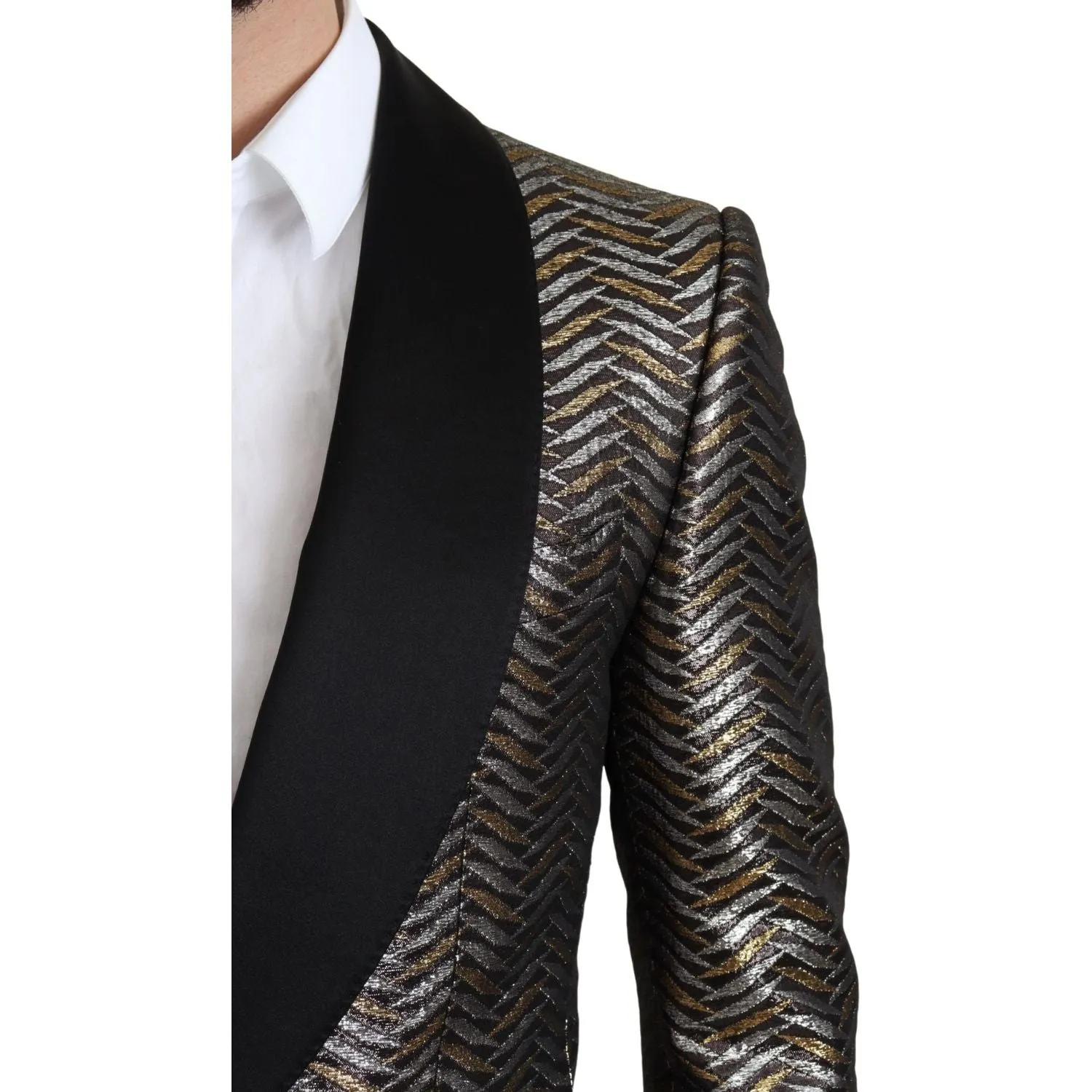 Dolce & Gabbana Elegant Metallic Jacquard Slim Blazer Jacket