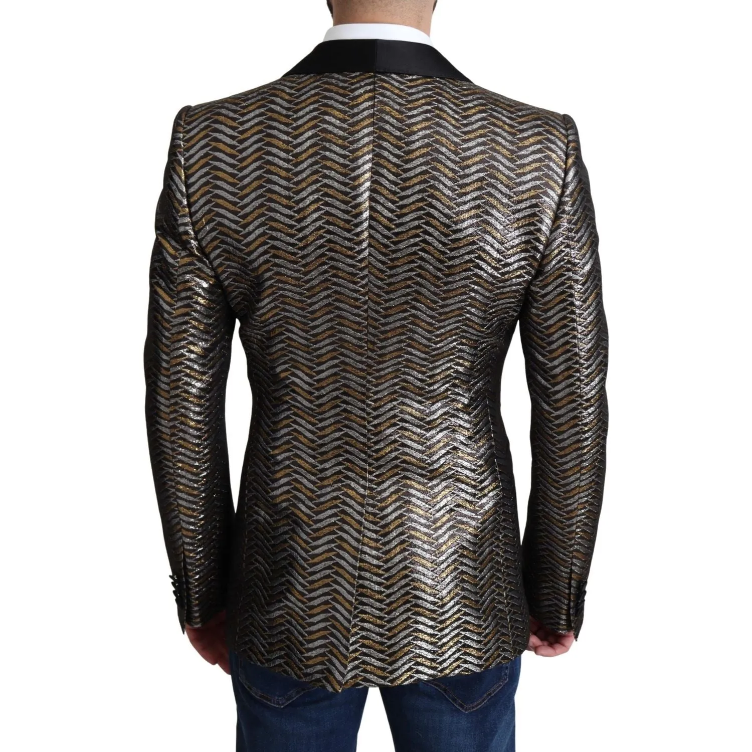 Dolce & Gabbana Elegant Metallic Jacquard Slim Blazer Jacket