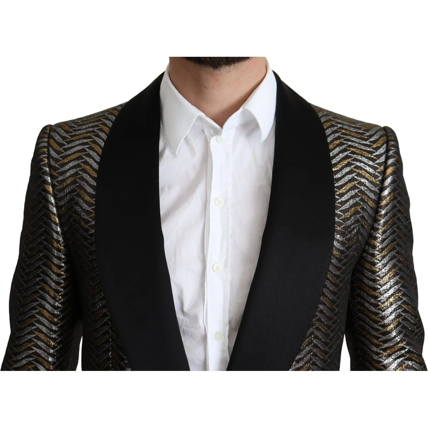 Dolce & Gabbana Elegant Metallic Jacquard Slim Blazer Jacket