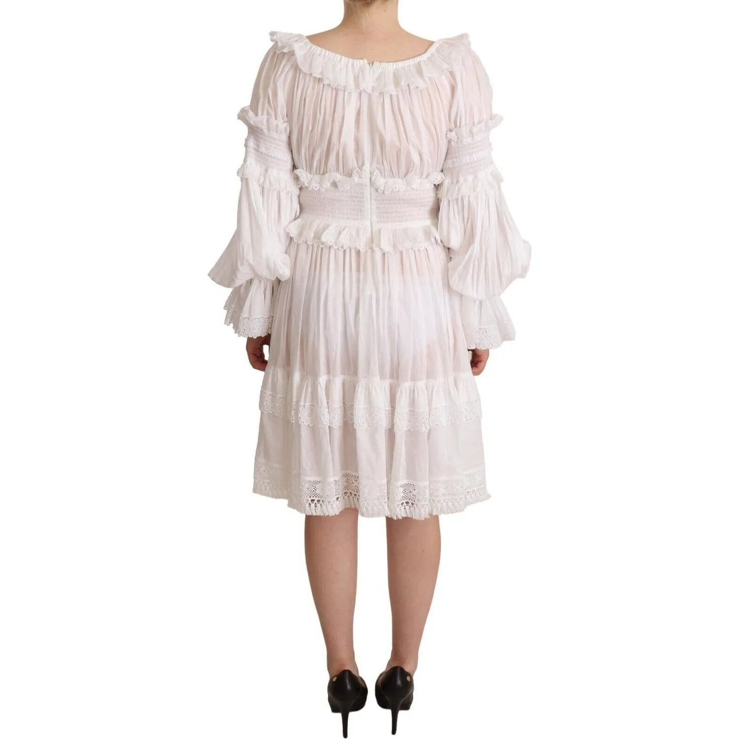 Dolce & Gabbana Elegant Off-Shoulder Ruffled Dress in White