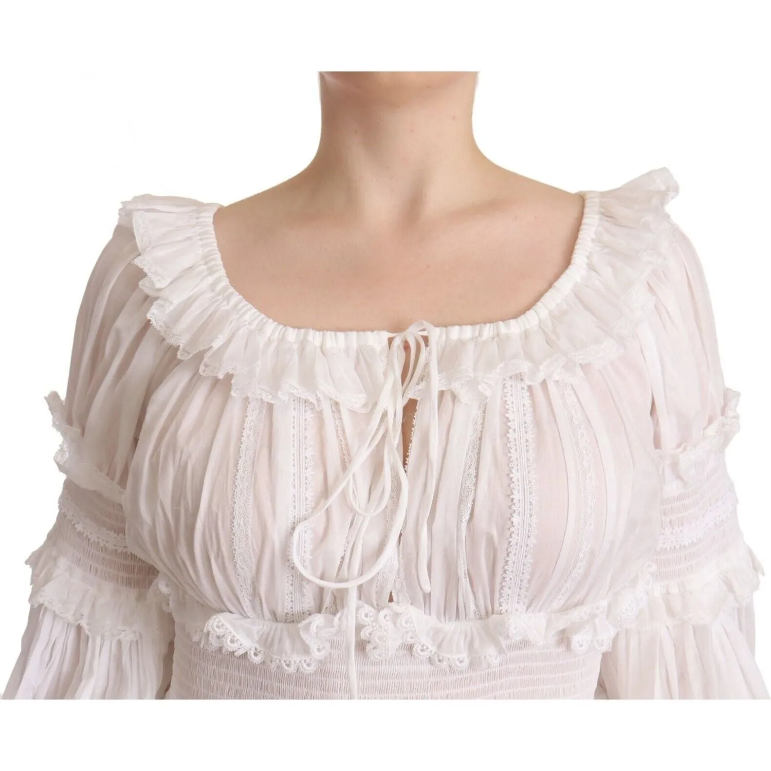 Dolce & Gabbana Elegant Off-Shoulder Ruffled Dress in White