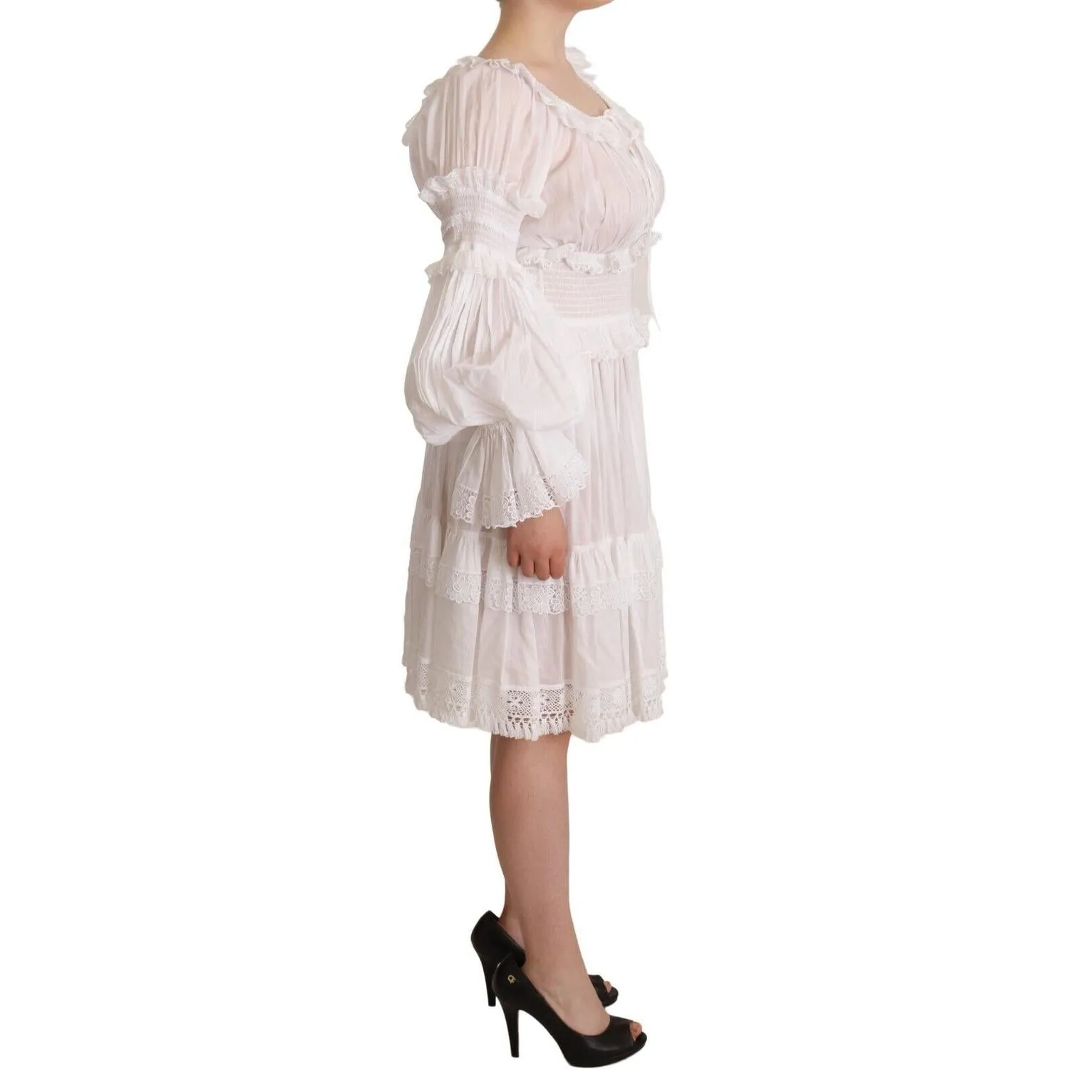 Dolce & Gabbana Elegant Off-Shoulder Ruffled Dress in White