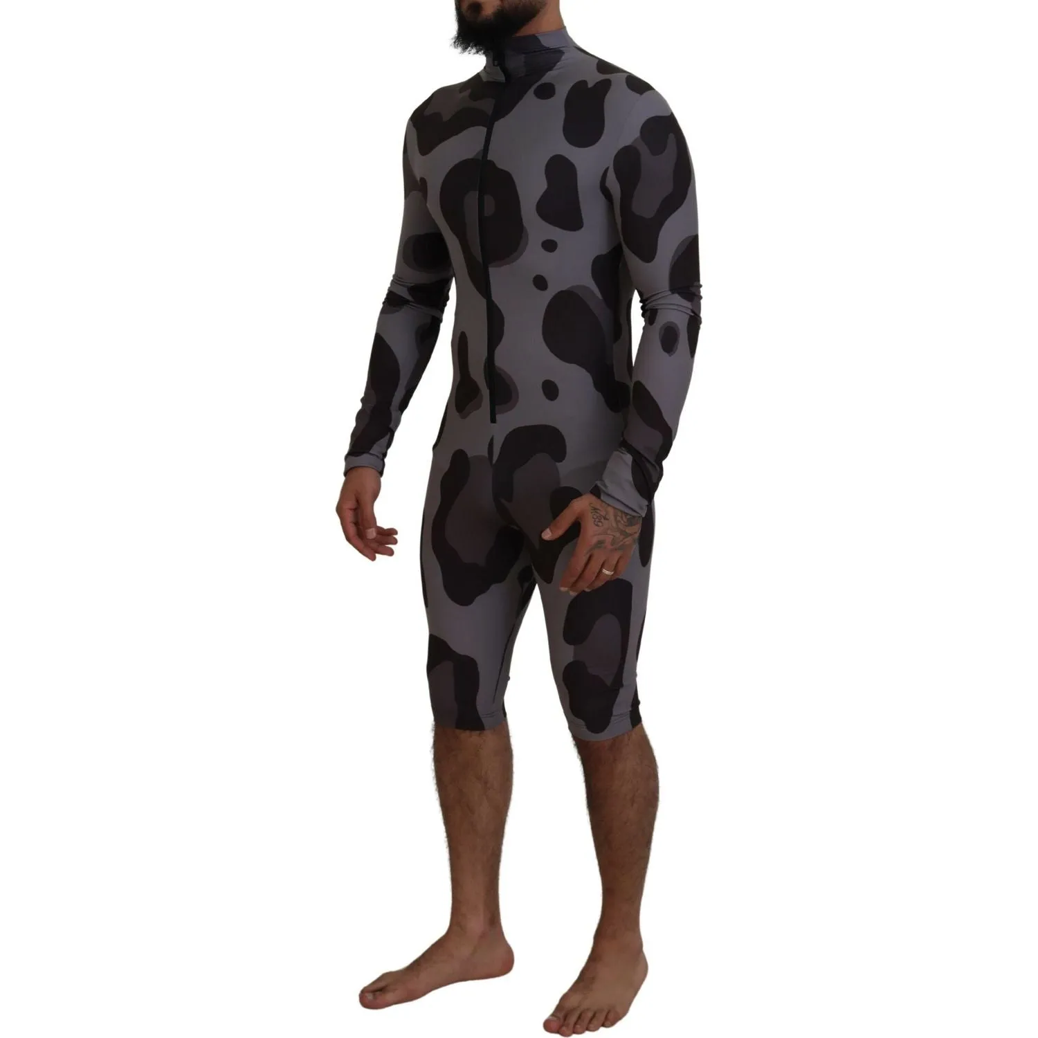 Dolce & Gabbana Elite Gray Patterned Men's Wetsuit Swimwear