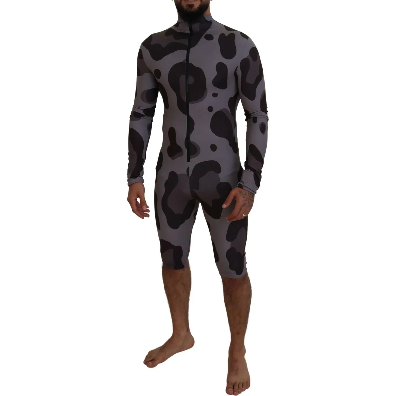 Dolce & Gabbana Elite Gray Patterned Men's Wetsuit Swimwear