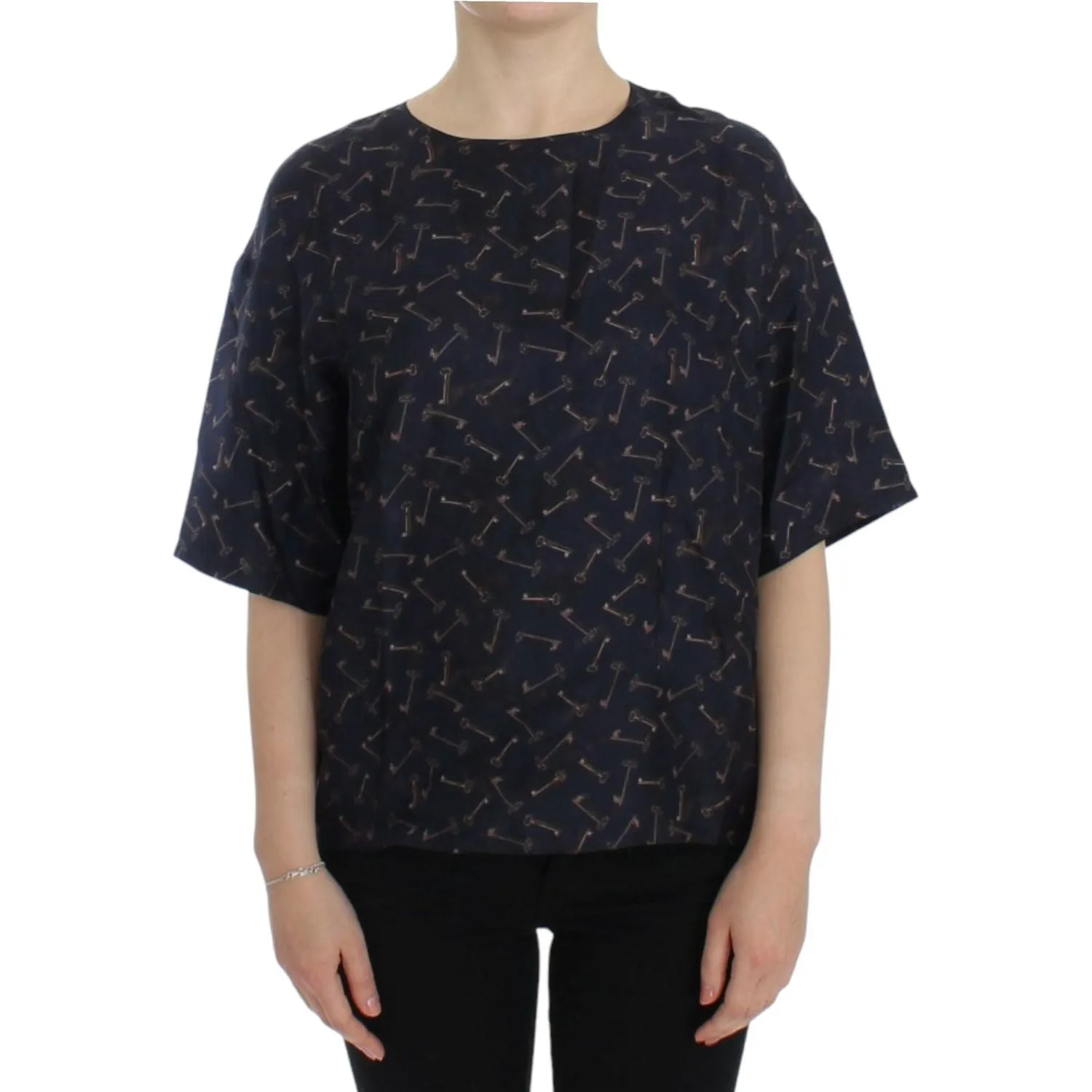 Dolce & Gabbana Enchanted Sicily Silk Blouse with Gold Keys Print