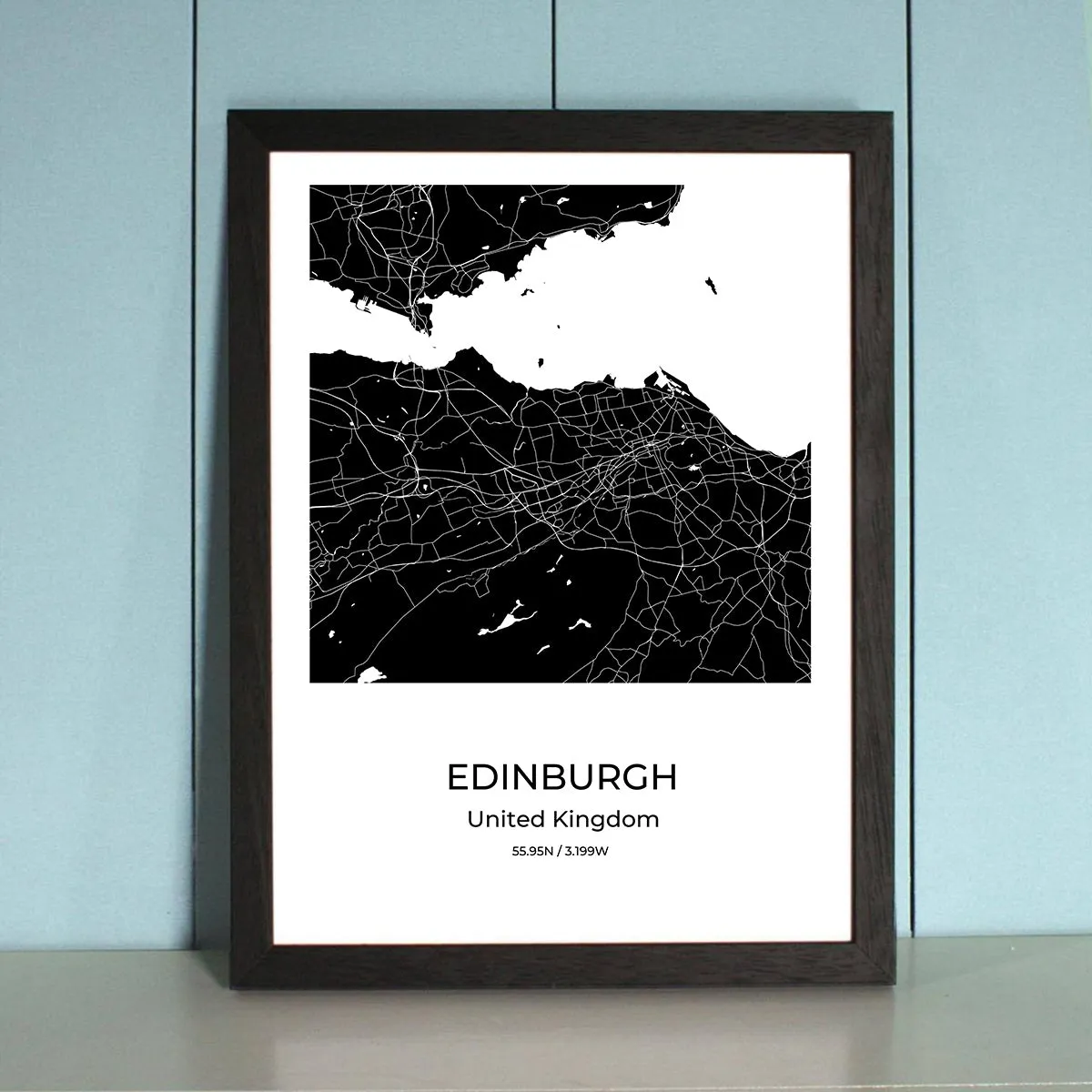 Edinburgh City Map Wall Art Poster with Wooden Frame