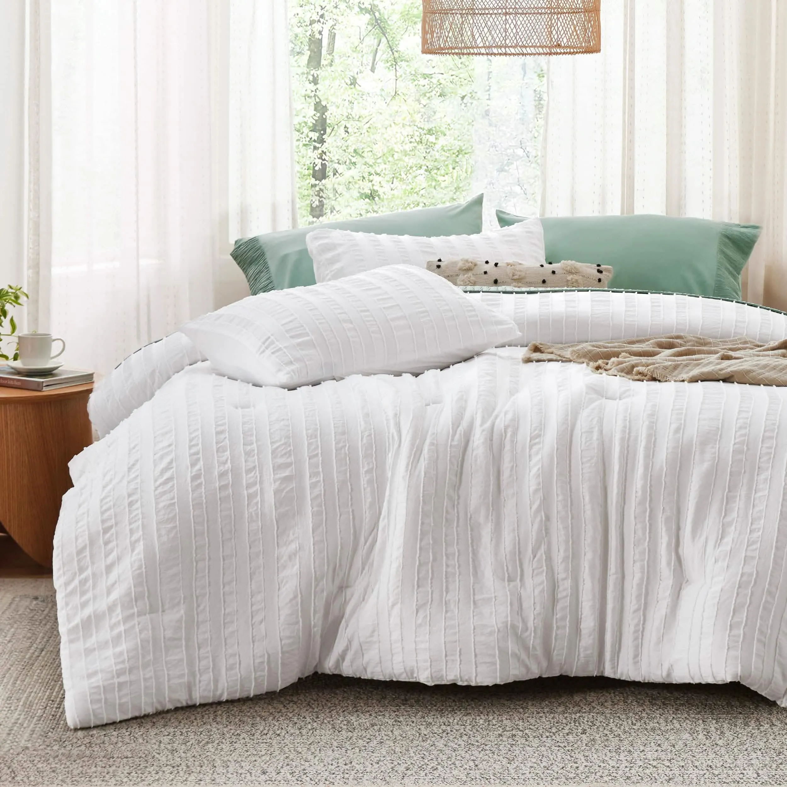 Embroidery Boho Striped Comforter Set