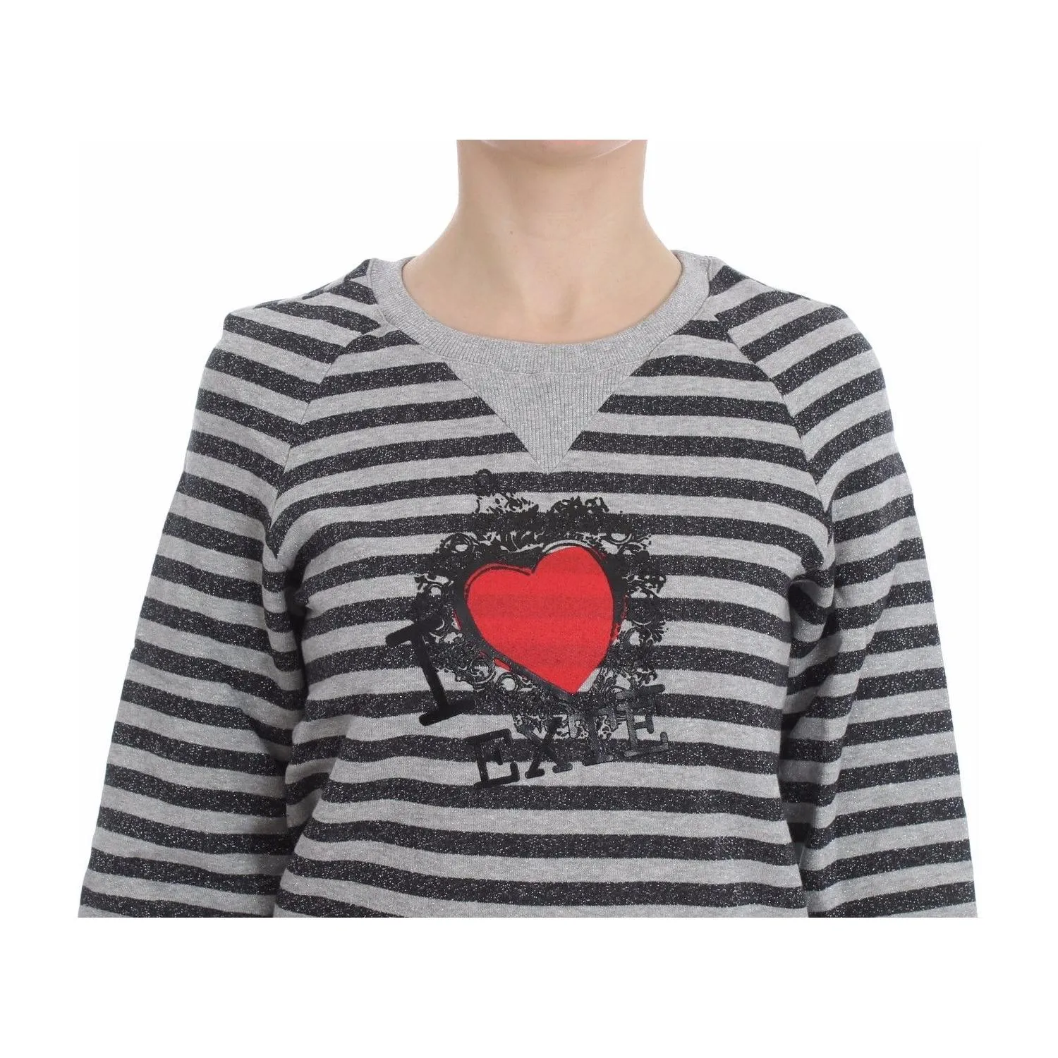 Exte Chic Gray Striped Crew-Neck Sweater