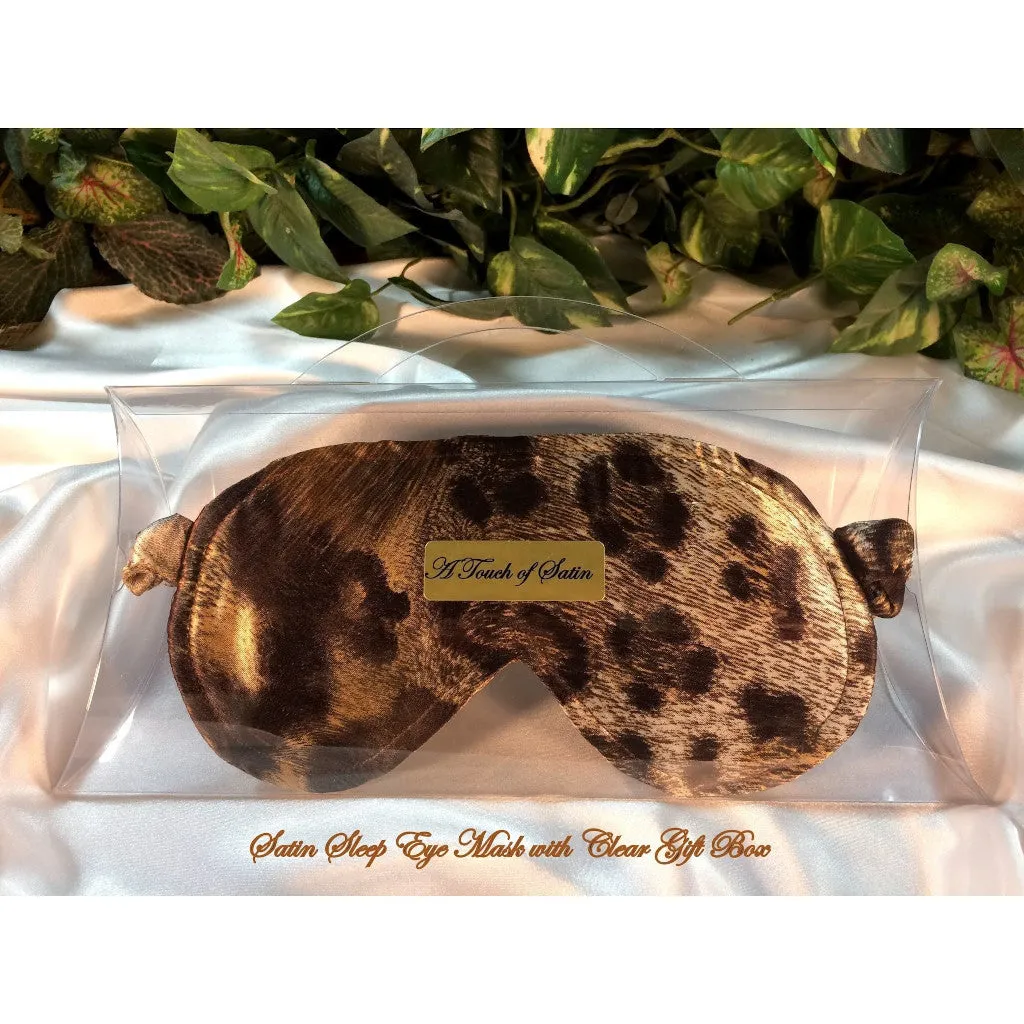 Eye Cover Sleep Mask. Brown Leopard Charmeuse Satin. The Perfect Night's Sleep.