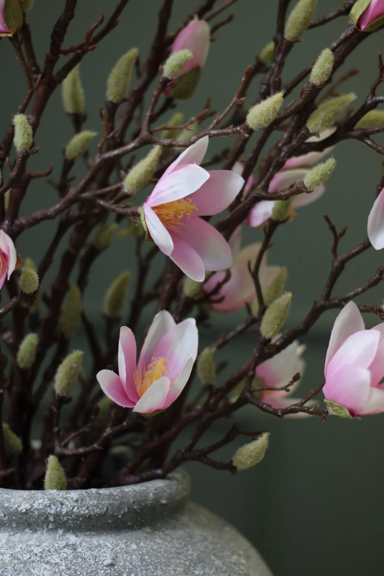 Faux Pale Pink Magnolia Stem