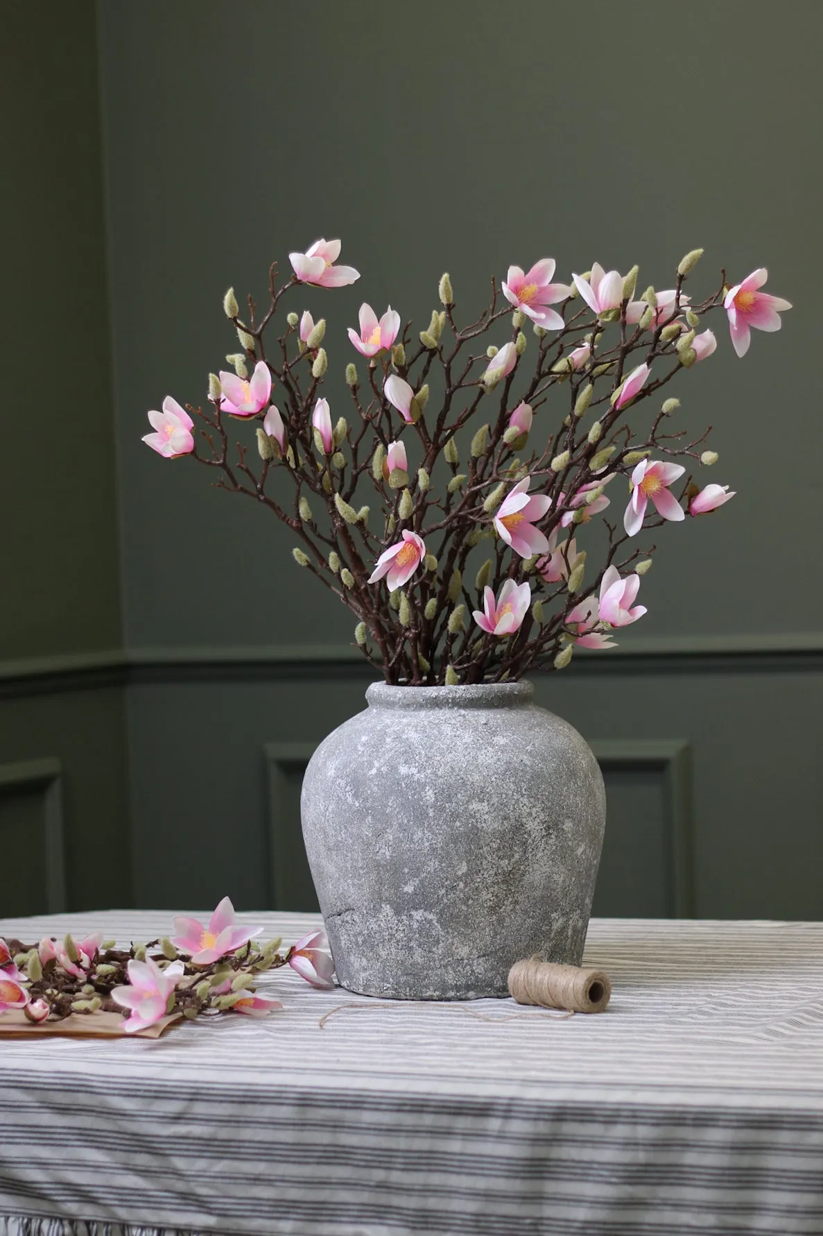 Faux Pale Pink Magnolia Stem