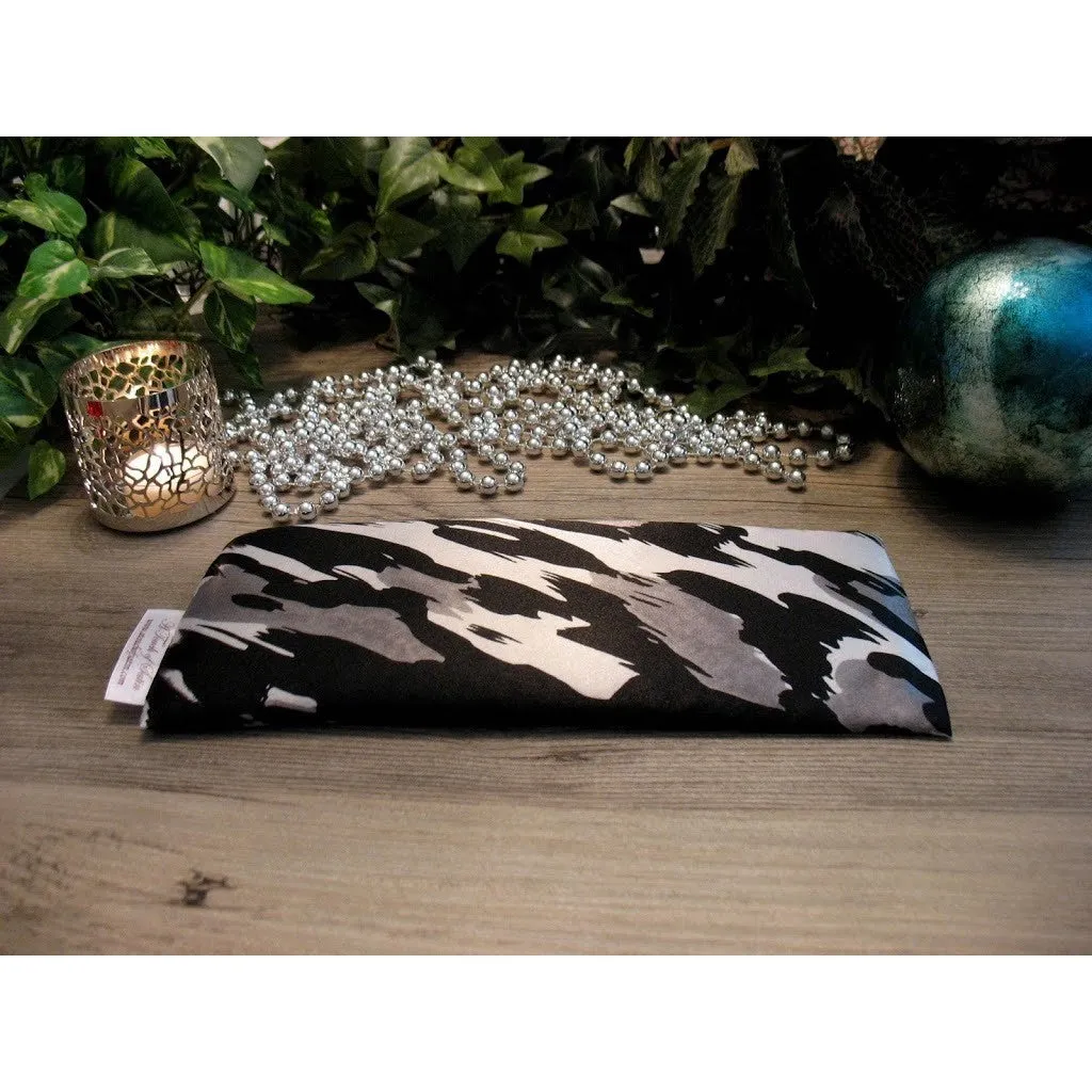 Flaxseed Eye Pillow, Black, White, Gray Satin. A Gift Box is Included