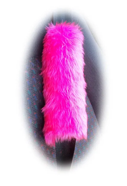 Fluffy Barbie Pink Car Steering wheel cover & matching fuzzy faux fur seatbelt pad set