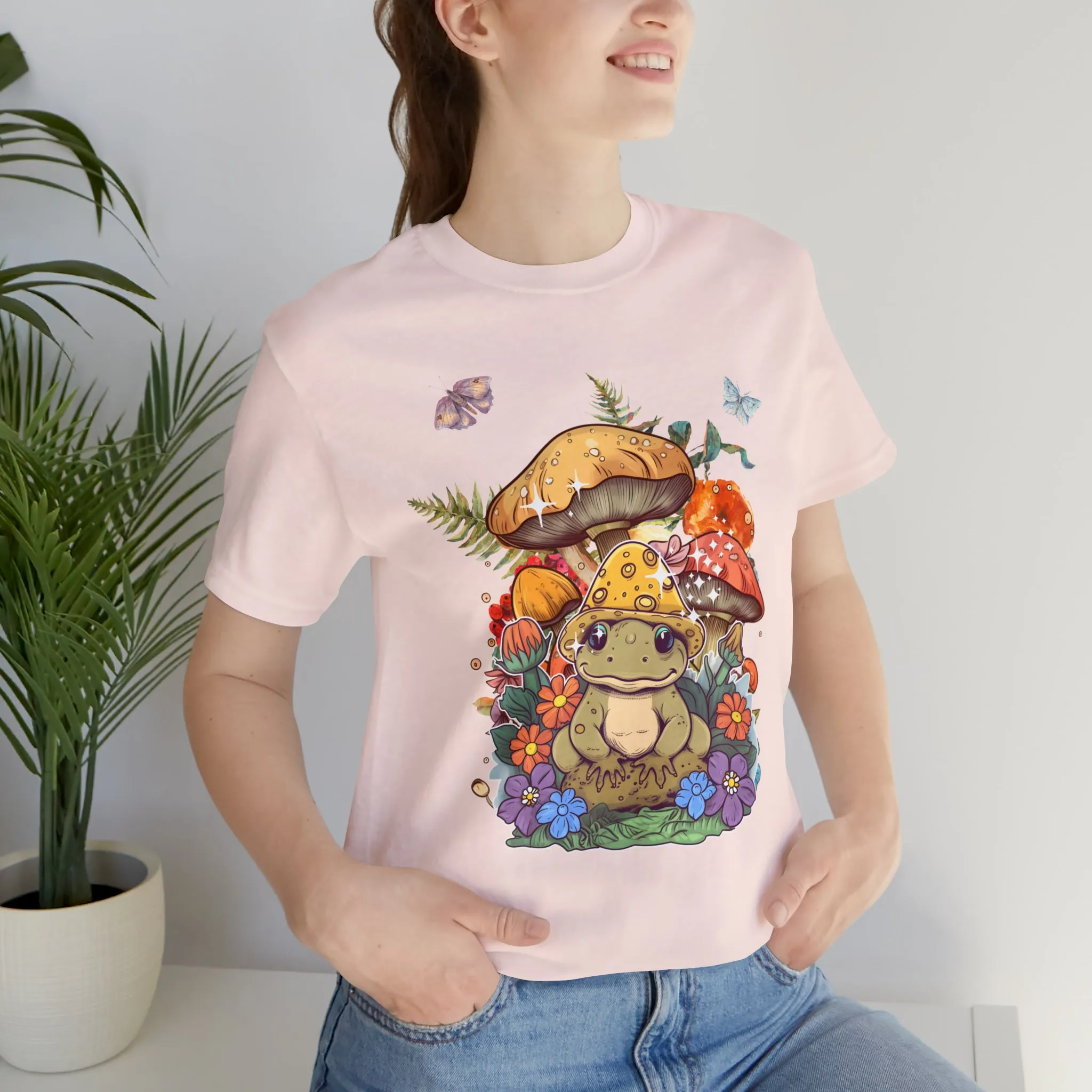 Frog and mushroom cute Unisex Jersey Short Sleeve Tee