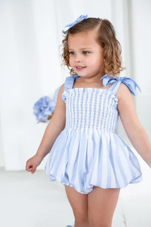 Girls Blue Stripe Bubble Romper