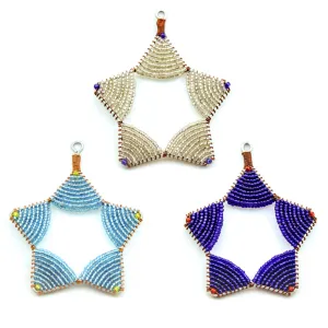 Glass Bead Star Ornament Trio - Blues