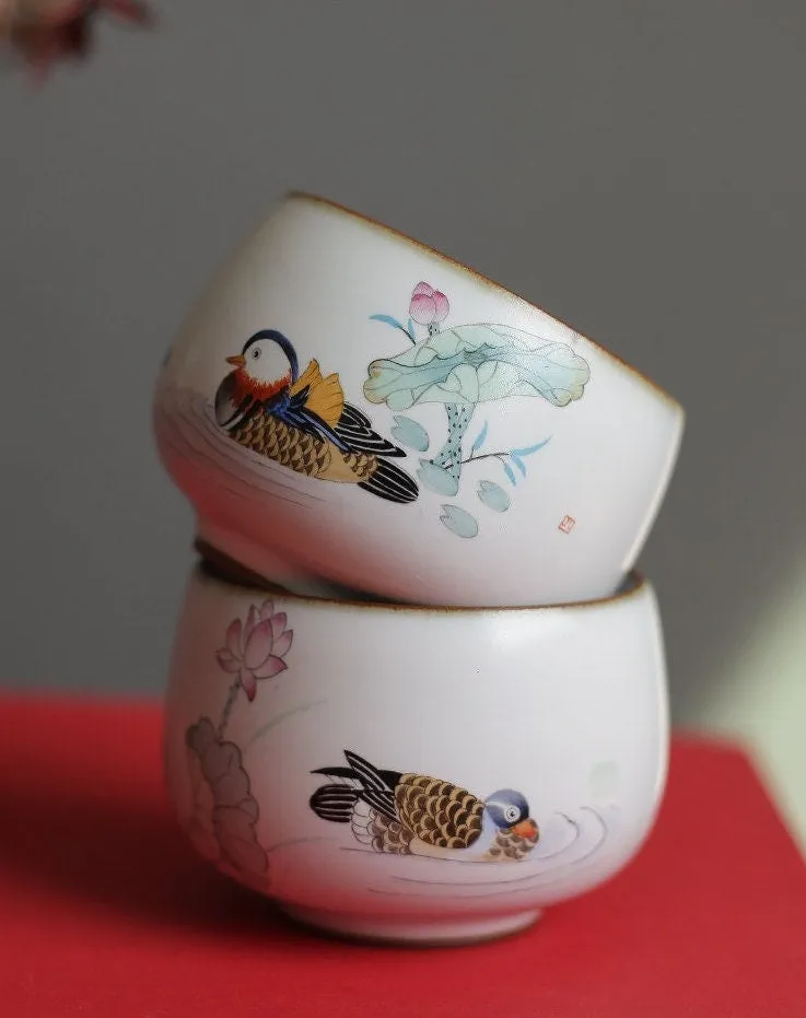 Gohobi A Set of 2 Hand-painted Mandarin Duck Tea Cup