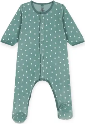 Green Star Print Front Snap Footie