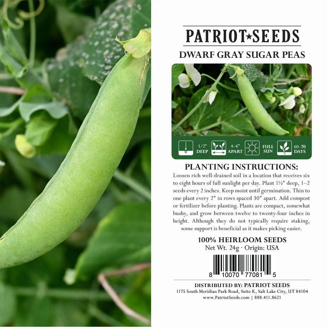 Heirloom Dwarf Gray Sugar Pea Seeds (24g) by Patriot Seeds