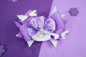 Kamule Satin Detailed Bow Alligator Clip Pack of 1-White and Purple