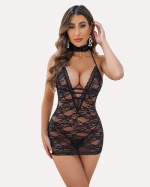 Lace Chemise Halter Nightwear Dress