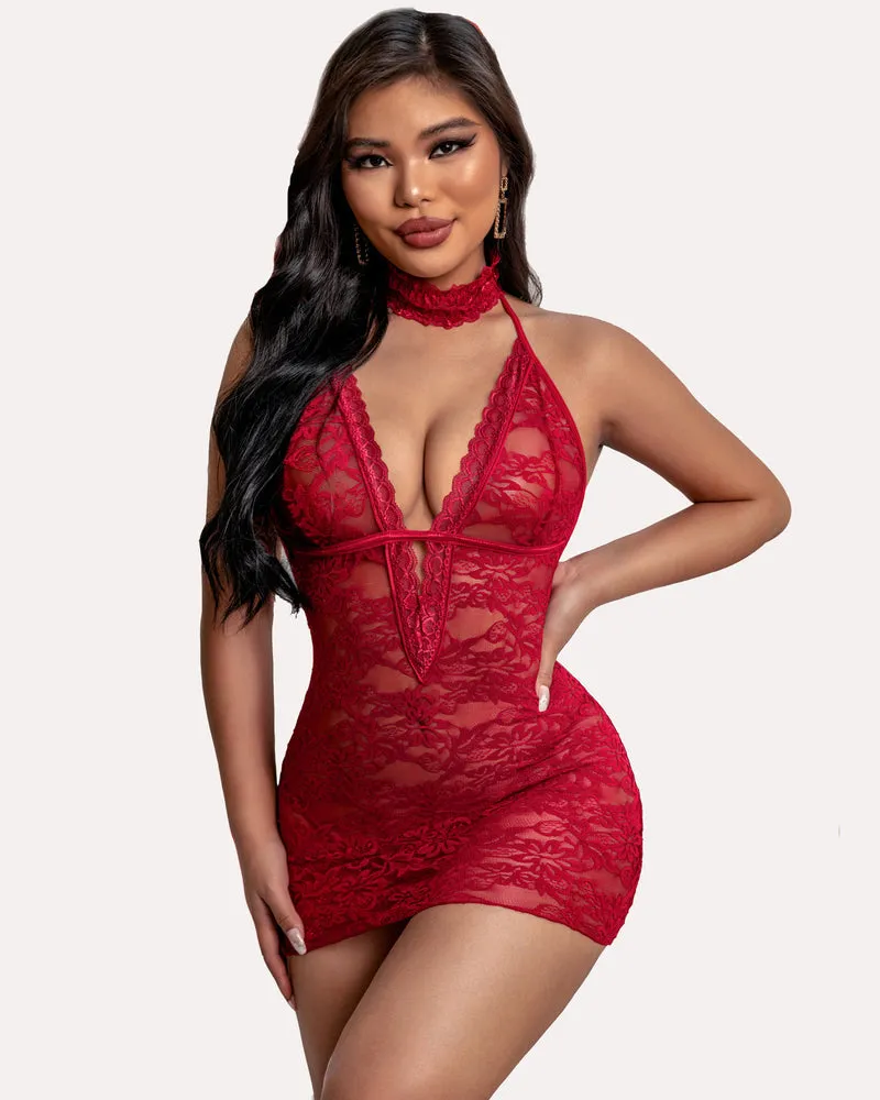 Lace Chemise Halter Nightwear Dress