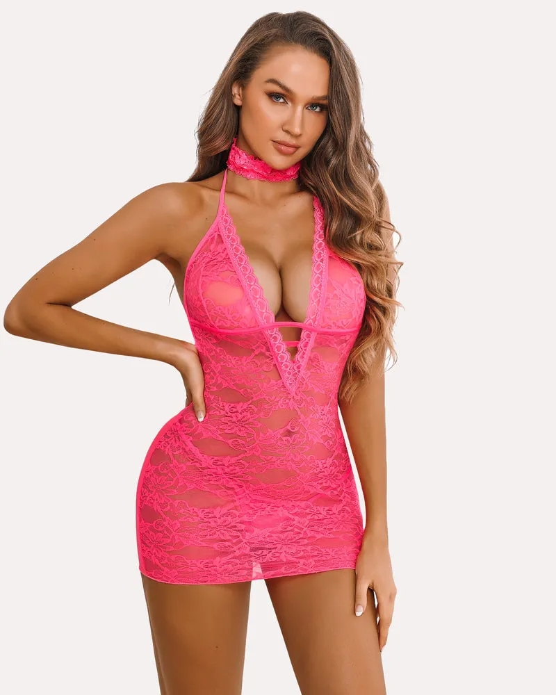 Lace Chemise Halter Nightwear Dress