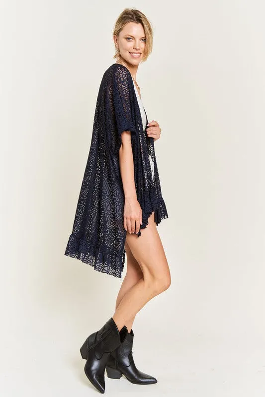 LACE OVER SIZE RUFFLE KIMONO