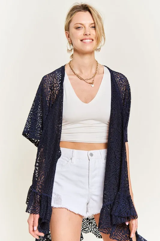 LACE OVER SIZE RUFFLE KIMONO