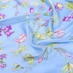 Large Square Satin Silk Scarf Spring Blue