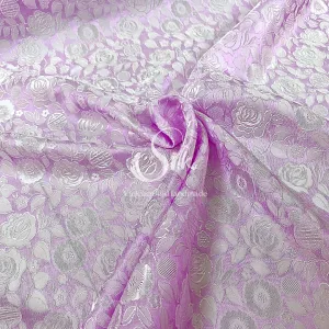 Lavender Silk with Rose Flowers - Rose Pattern - PURE MULBERRY SILK fabric by the yard -  Floral Silk - Rose Silk -Luxury Silk - Natural silk - Handmade in VietNam- Silk with Design