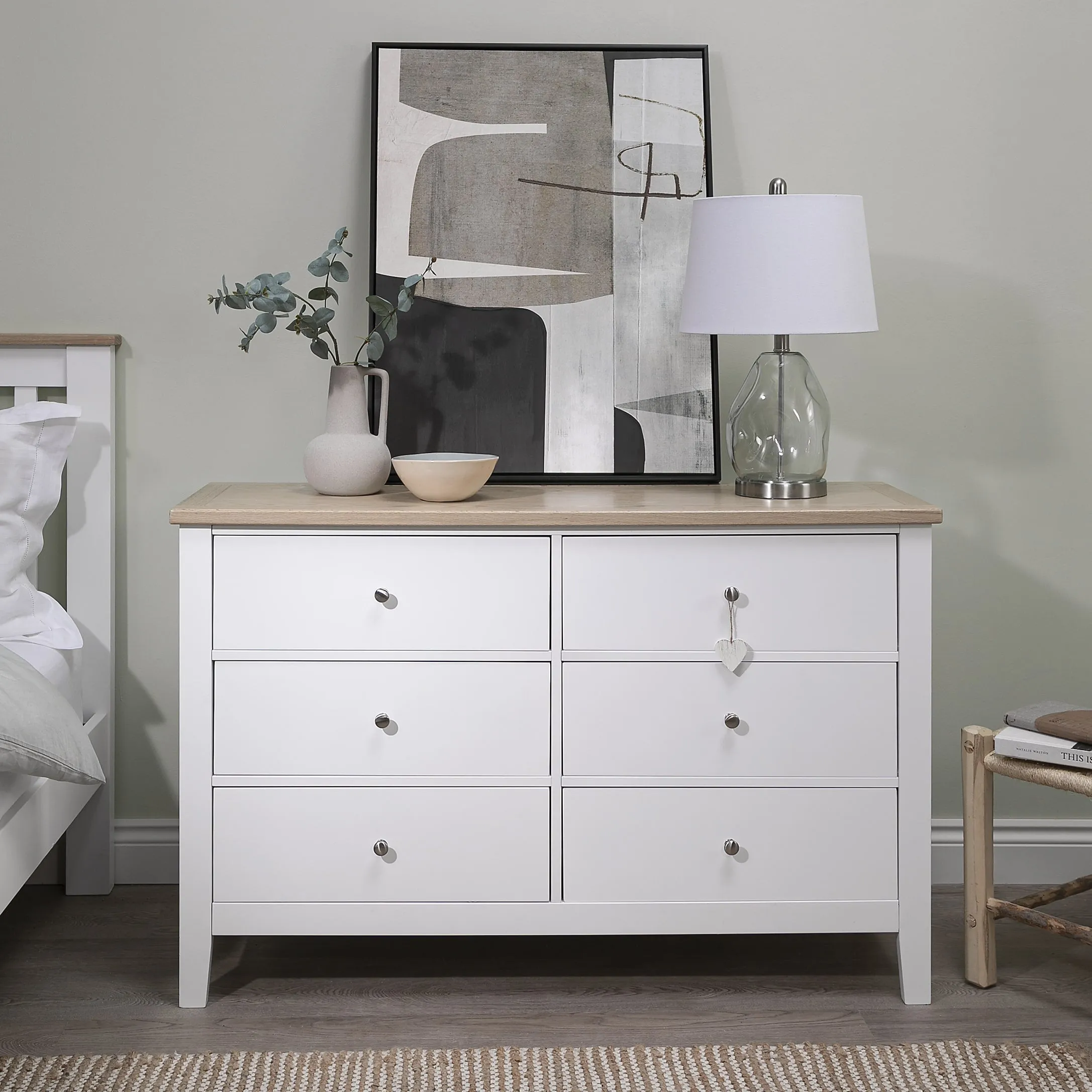 Leines 6 Drawer Chest of Drawers in White & Oak