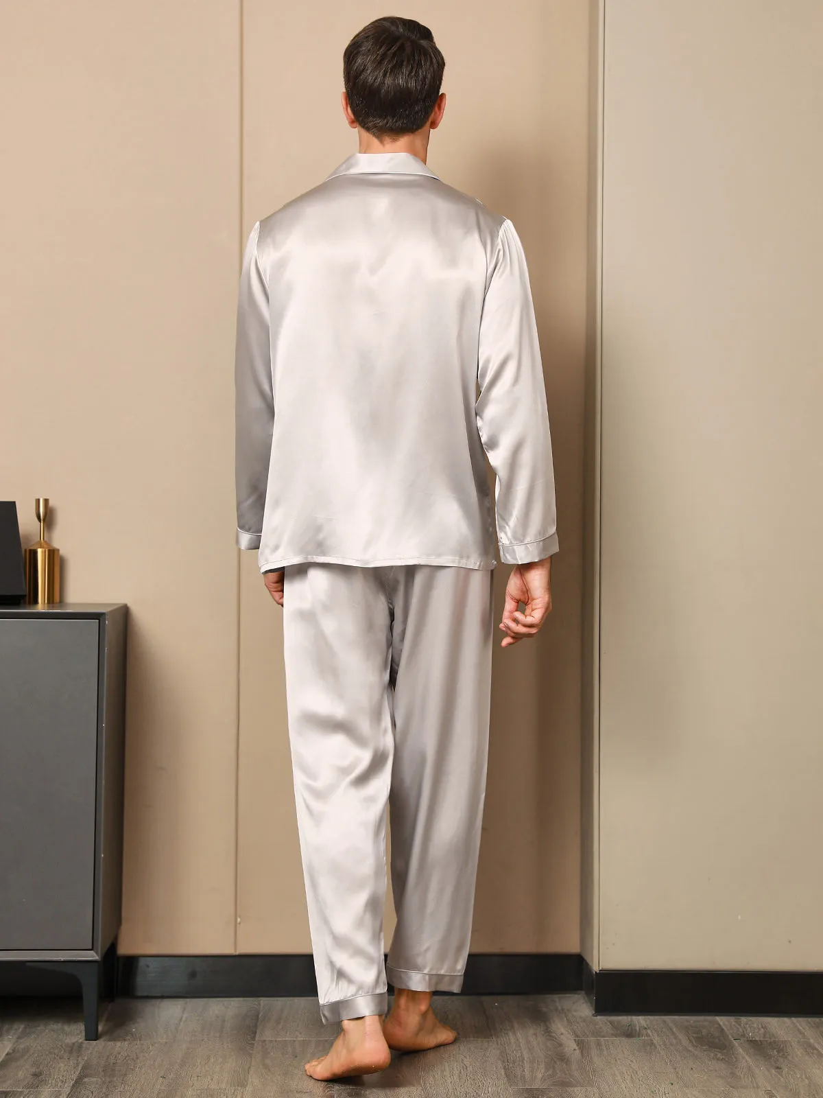 Luxurious Silk Men's Lapel Pyjamas 2Pcs