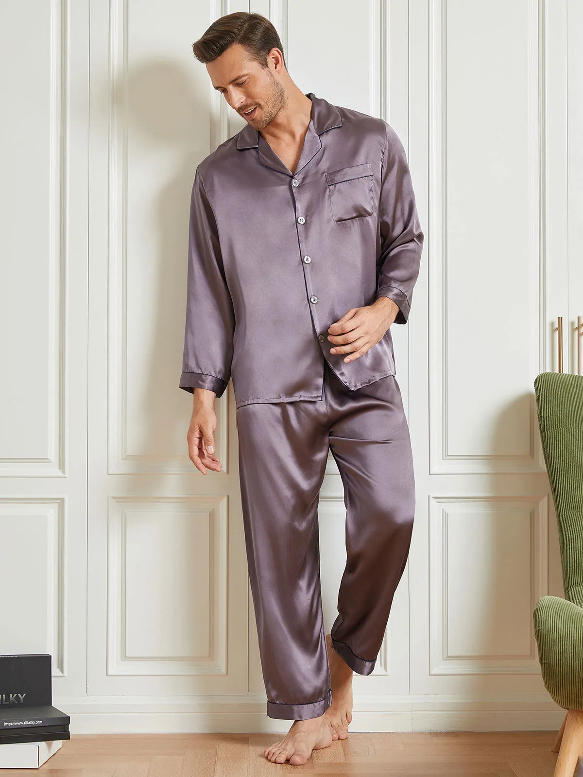 Luxurious Silk Men's Lapel Pyjamas 2Pcs