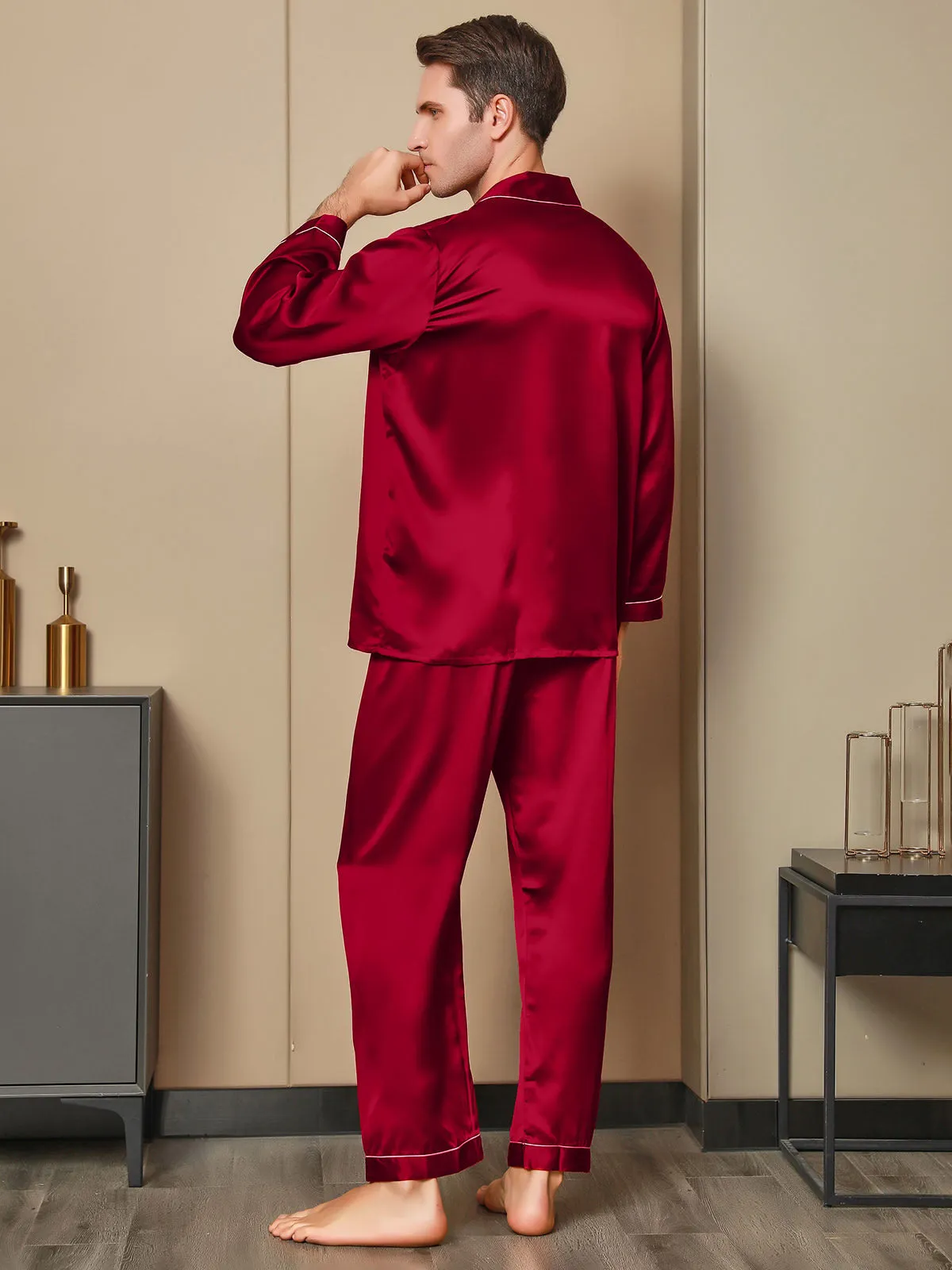 Luxurious Silk Men's Lapel Pyjamas 2Pcs