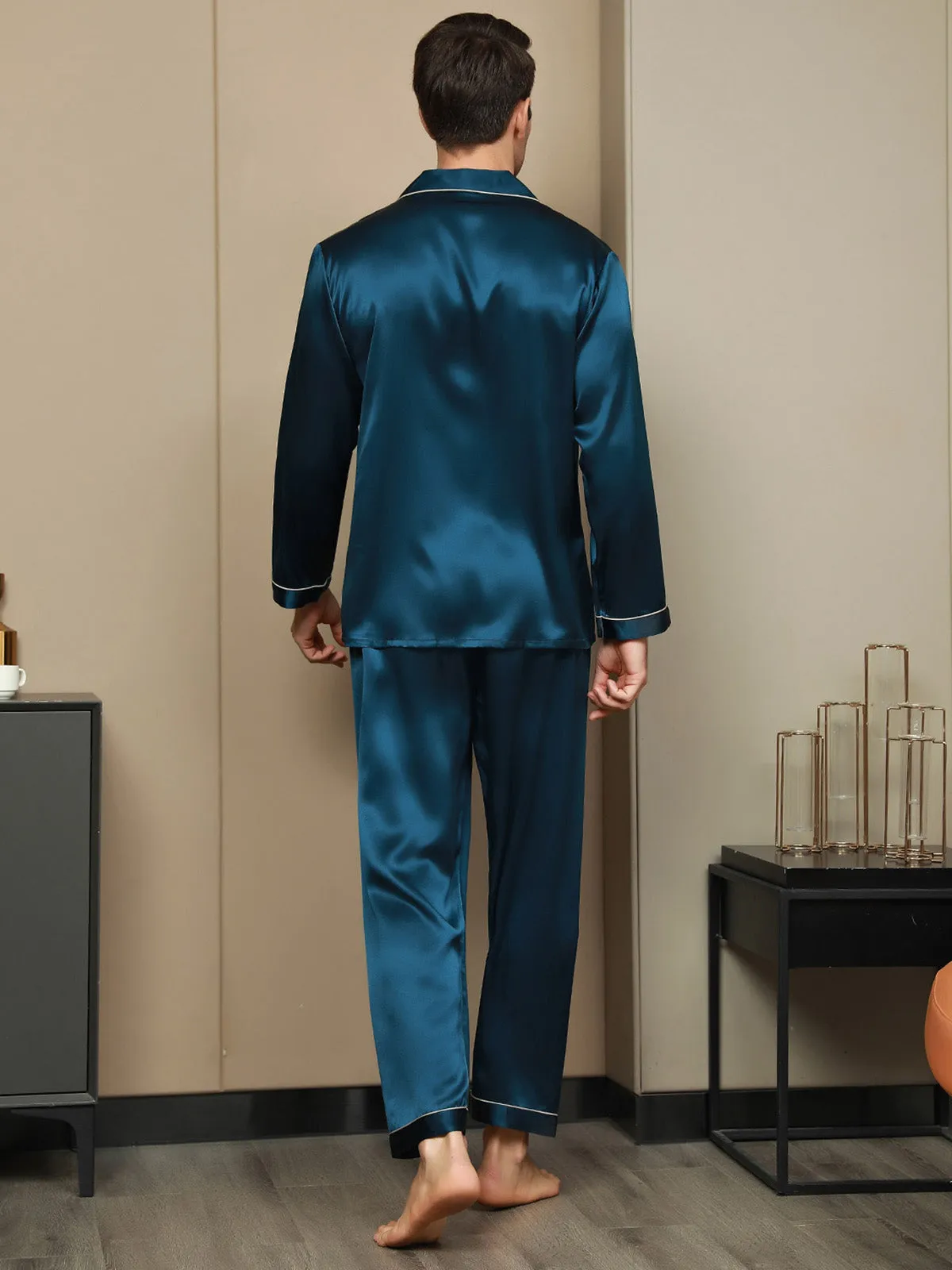 Luxurious Silk Men's Lapel Pyjamas 2Pcs