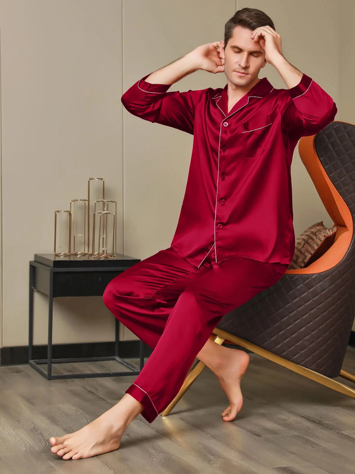 Luxurious Silk Men's Lapel Pyjamas 2Pcs